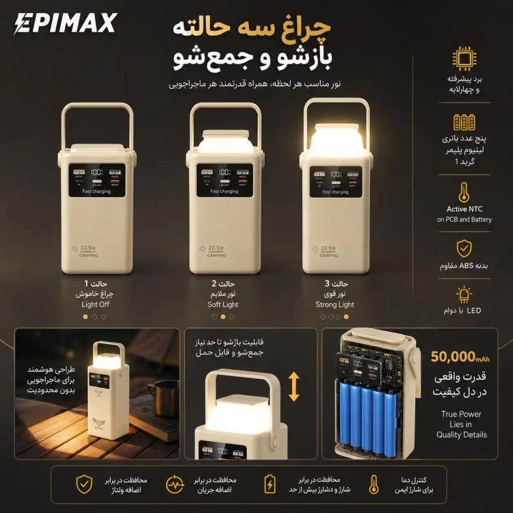 پاور بانک اپیمکس فست شارژ50000میلی آمپرep-215