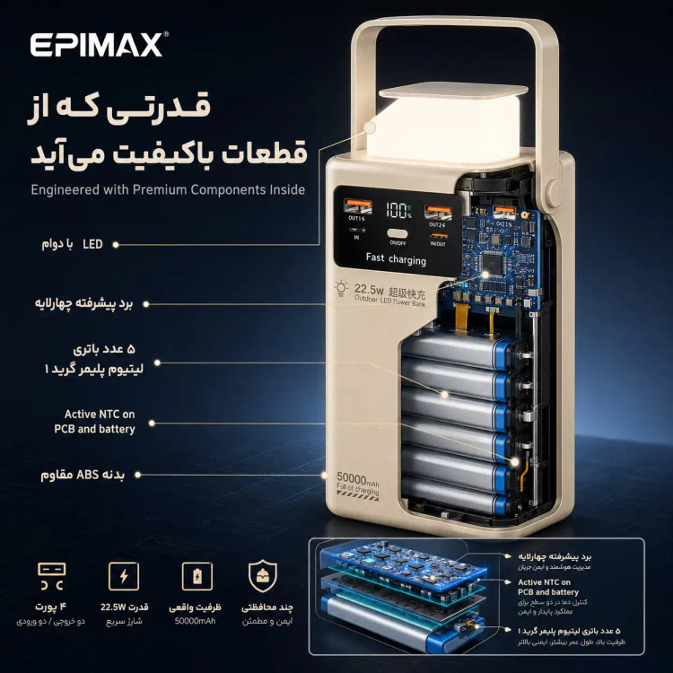 پاور بانک اپیمکس فست شارژ50000میلی آمپرep-215